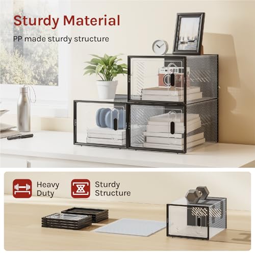 Woltu Shoe Storage Boxes Set of 8 - Boîtes à chaussures transparentes empilables avec façade - Plastique dur - 35 x 25 x 19 cm