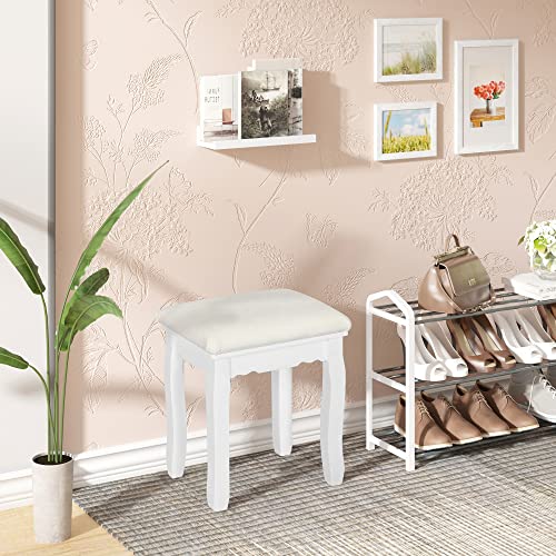Woltu Make-up Stool Baroque - Tabouret en bois recouvert de velours blanc - 37 x 28 x 44.5 cm