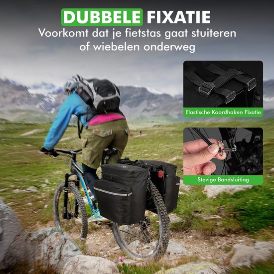 Travelhawk Sac à vélo - Sac à vélo double - Matière imperméable - 34L - Noir - 600D Polyester - Sacoches pour vélos électriques
