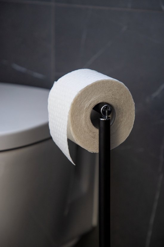 Porte-rouleau de papier toilette WENKO 2-en-1, acier noir - Porte-rouleau de réserve - Porte-rouleau de papier toilette sur pied - Porte-rouleau de WC sur pied - Noir