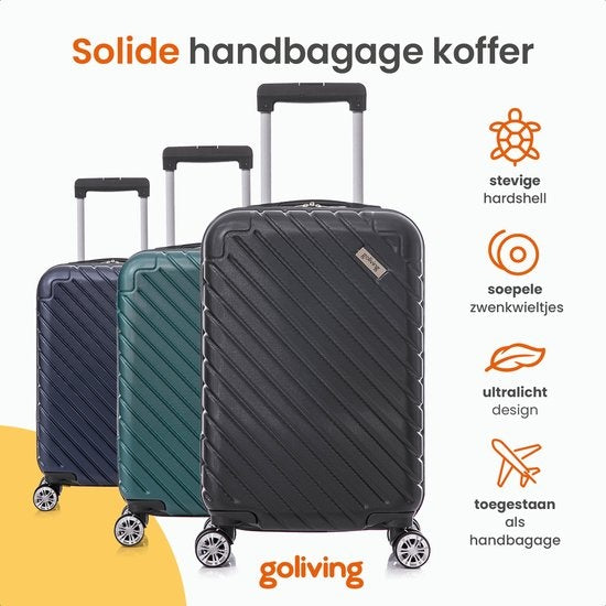 Goliving Hand Luggage Suitcase with Wheels - Trolley - Lightweight - TSA Lock - Padded Interior - 38 Litres - 55 x 35 x 23 cm - Black