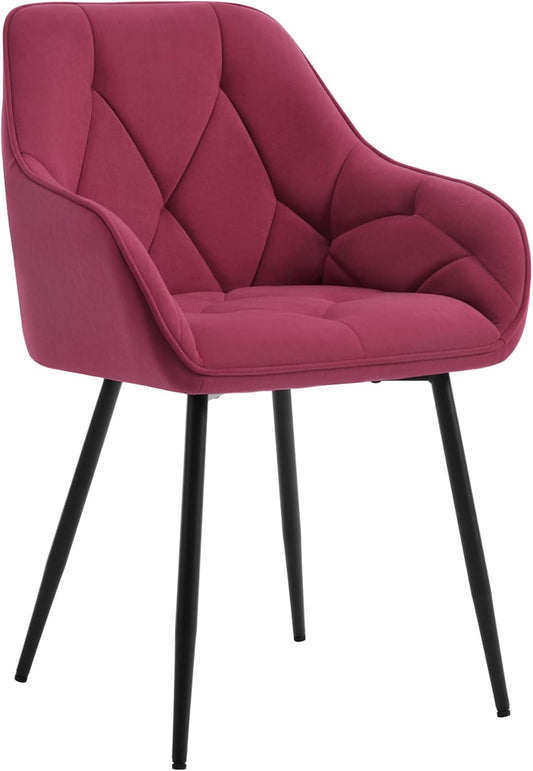 Woltu EZS02bd-1 Chaise de salle à manger - Velours Bordeaux - 56 x 53 x 83.5 cm - Fauteuil ergonomique avec pieds en métal