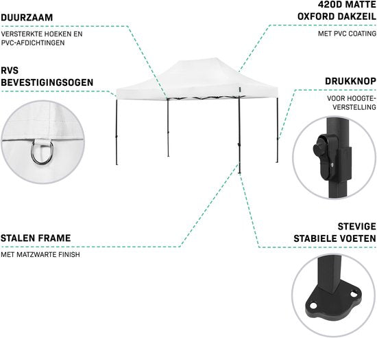 Tente de fête VONROC - 3 x 4,5 m – Tente de fête Premium à montage facile – Conception modulaire – Pliable – Imperméable – Armature en acier – Protection UV 50+ – Sac de rangement inclus – Blanc