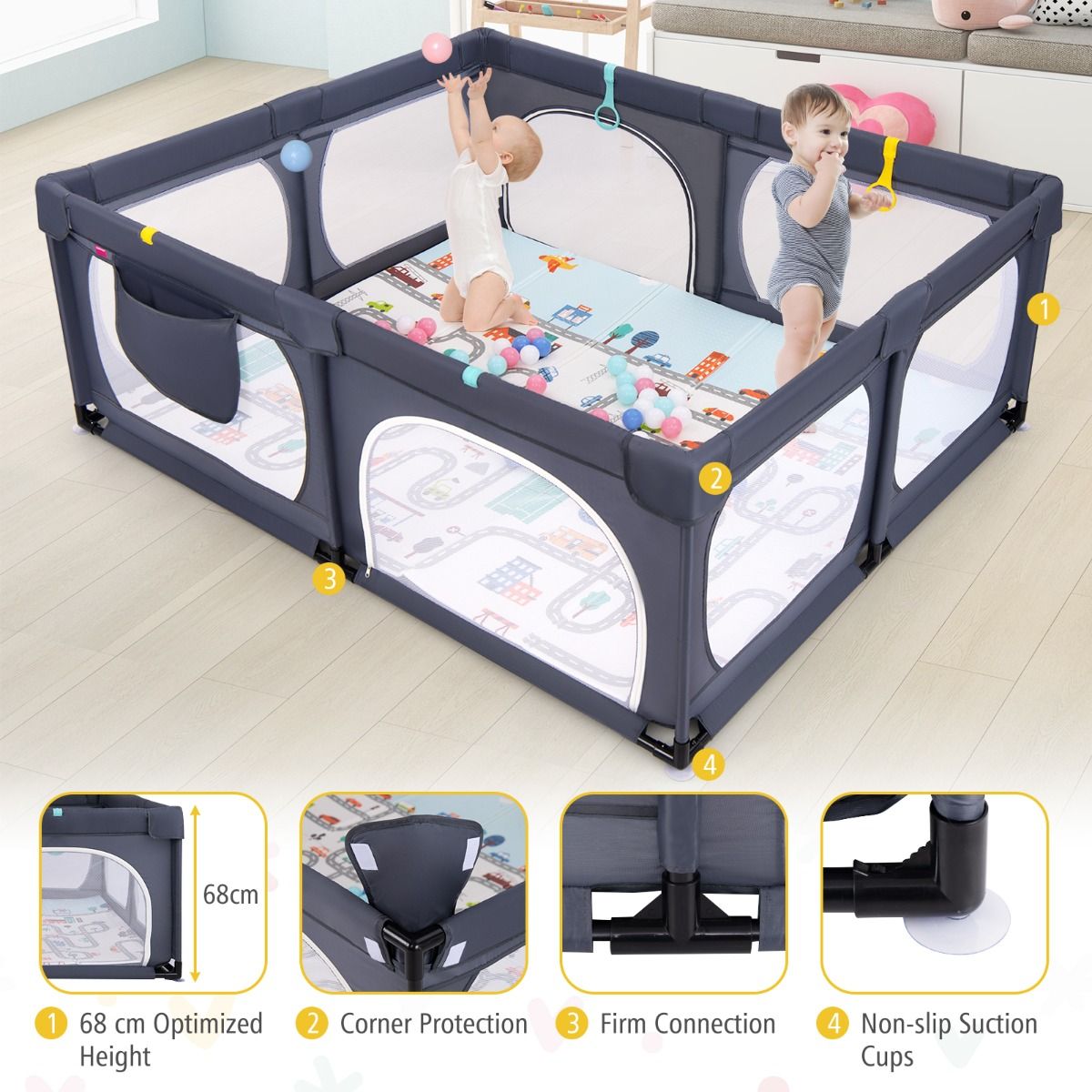 Coast Baby Box avec matelas et 50 balles 189 x 158 x 68 cm - Gris foncé