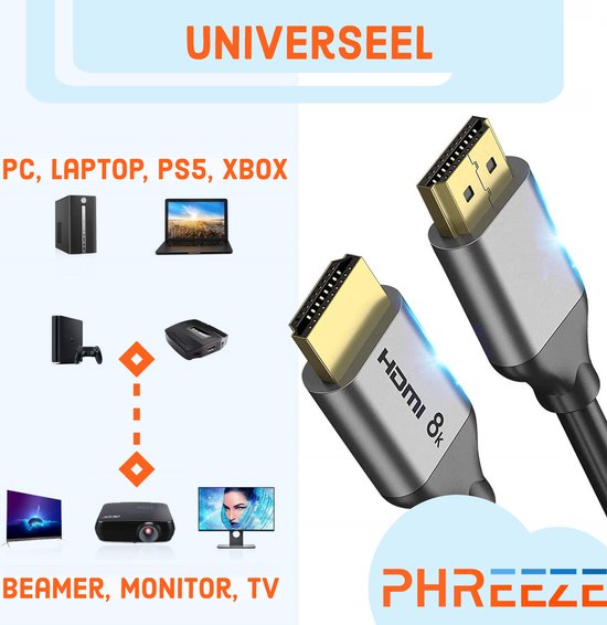 HDMI vers HDMI 8K@60hz - Nylon - Gris moderne - 3M