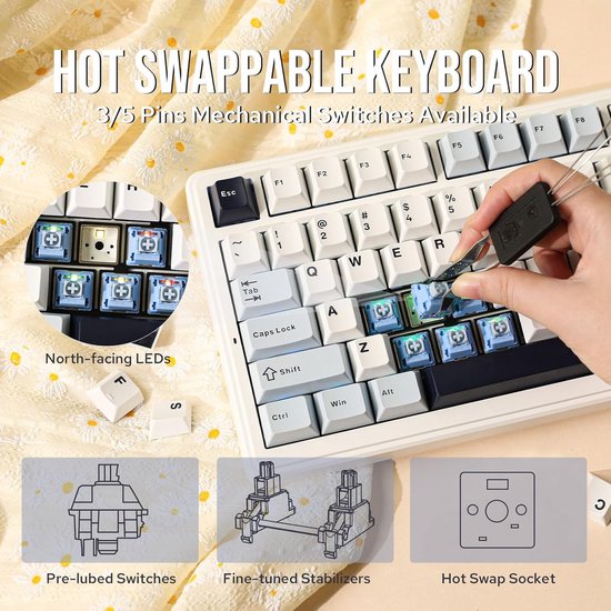 EPOMAKER x AULA F99 - Blanc/Bleu - Clavier mécanique sans fil - RGB - 100 % - QWERTY - Clavier gaming - Commutateurs Leobog Reaper