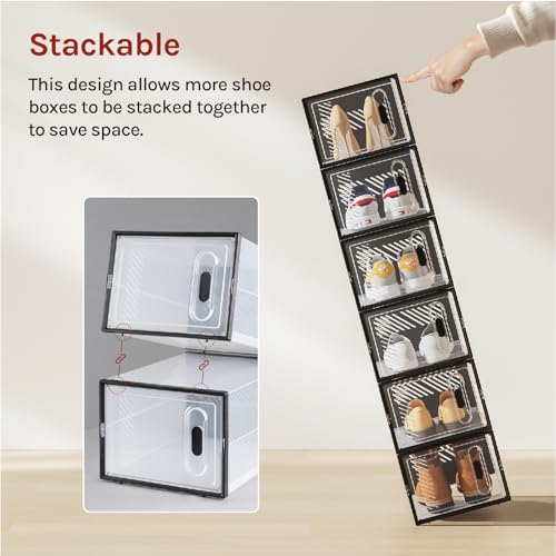 Woltu Shoe Storage Boxes Set of 8 - Boîtes à chaussures transparentes empilables avec façade - Plastique dur - 35 x 25 x 19 cm