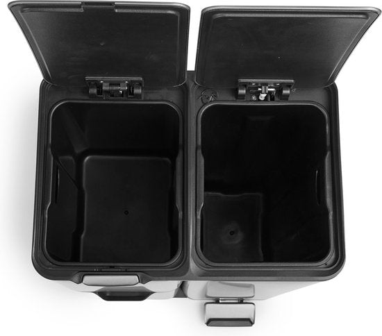 Umuzi Poubelle de nettoyage - 60L - Fermeture douce - Gris métallique - Séparation des déchets 3 bacs - 47 x 39 x 72