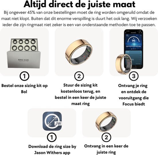 Bague connectée Focus® S1 - Or rose - Taille 9 - Fréquence cardiaque - Cycle menstruel - Suivi du sommeil - Bague connectée - Performances sportives - Podomètre - Étanche IP68 - Mesure de l'O₂ - Femmes - Hommes - Appareils portables - Boîtier de recharge