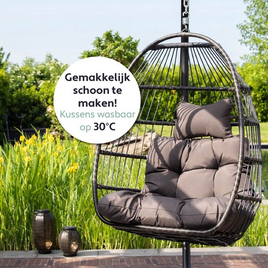 Vita5 Egg Hanging Chair - Intérieur et extérieur - Chaise cocon - avec support - jusqu'à 150kg - pliable - coussin inclus - brun foncé