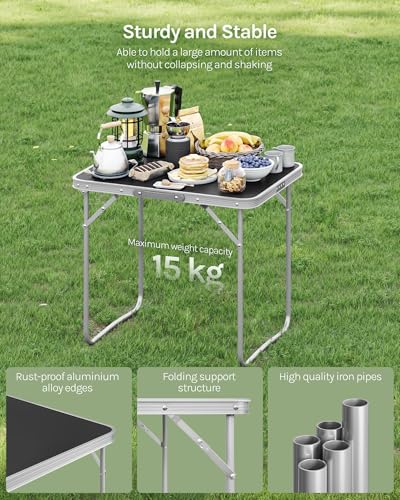 Table de camping pliable Woltu Aluminium et MDF Noir 70 x 60 x 50 cm