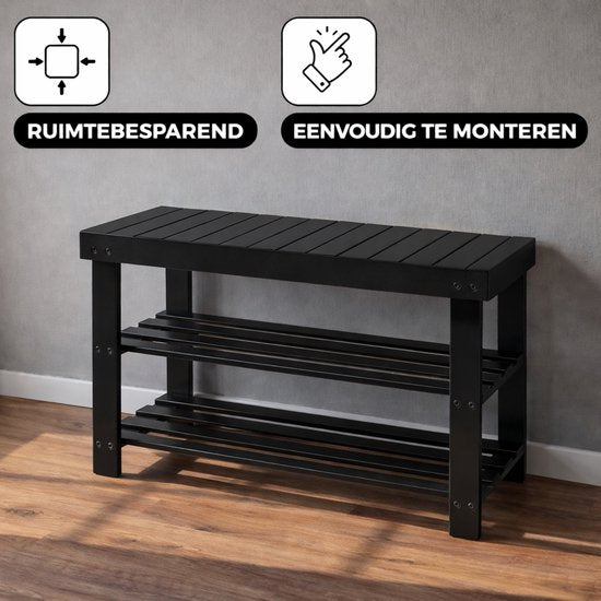 Bayt Rangement des chaussures - Armoire à chaussures - Banc à chaussures - Bois - Noir - 28 x 45 x 70 cm