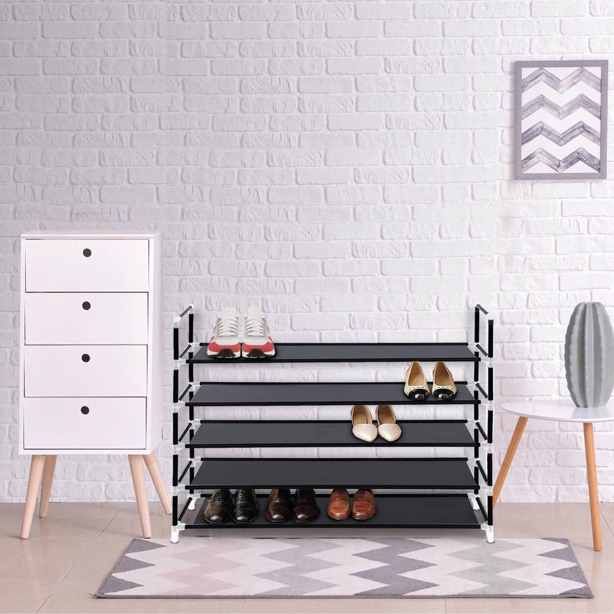 LifeGoods Shoe Rack - 5 couches - Système de rangement pour 30 paires de chaussures - Plastique - Noir
