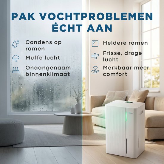Déshumidificateur Aironex 30 L - Déshumidifie 30 litres par jour - Convient pour la cave, le salon, la chambre et la salle de bains - Absorbeur d'humidité - Déshumidificateur et purificateur d'air - Déshumidificateur pour chambre - Blanc - Déshumidificate