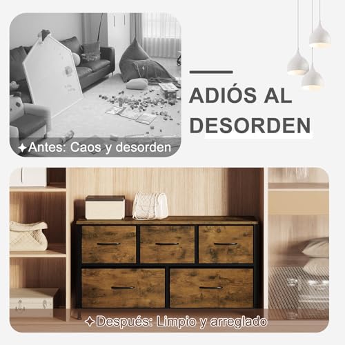 Woltu Dresser 5 Tiroirs Industriel Vintage Marron Noir 100x30 cm