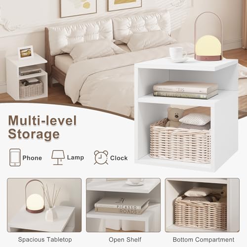 Eugad Table de nuit avec 3 étagères - Table de lit moderne en bois blanc - 35 x 35 x 41 cm - Meuble peu encombrant pour la chambre et le salon