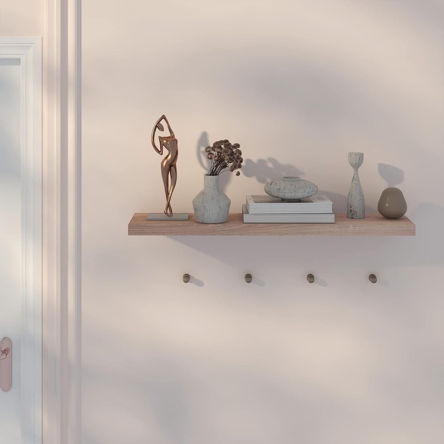 Etagère murale Eugad 80 x 22,9 x 3,8 cm - Etagère flottante en bois aspect chêne - Design rétro