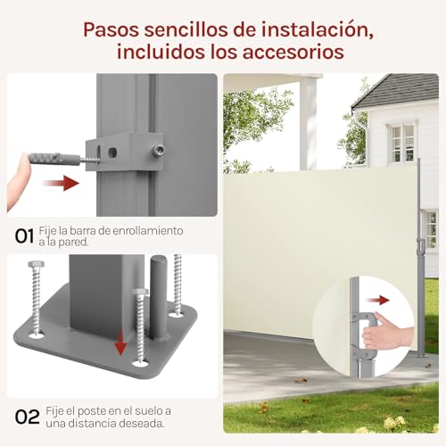 Brise-vue Woltu - Parasol extensible et séparateur d'espace - Crème - 180 x 350 cm