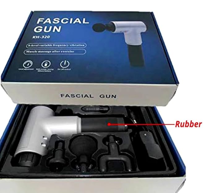 FASCIAL GUN KH-320 Pistolet de massage électrique portable à percussion pour le corps et les muscles avec 6 vitesses, pour le soulagement de la douleur et du stress avec 4 têtes de massage (multi)