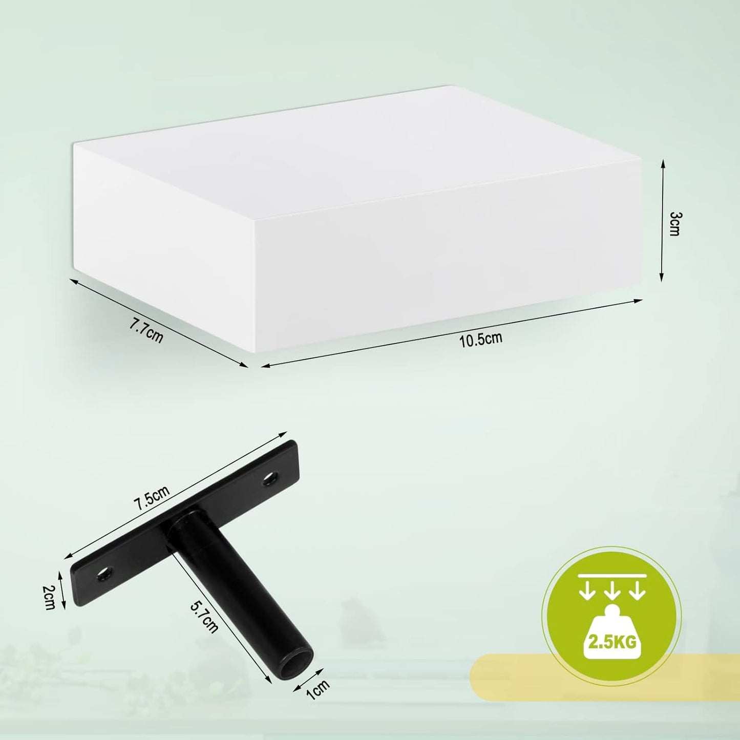 Woltu RG9498ws Étagère murale - Lot de 3 - Blanc - 10,5 x 7,8 x 3 cm - Étagères flottantes avec fixation cachée