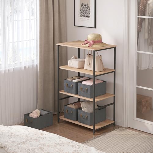 Woltu Boîte de rangement pliable Lot de 5 - Organisateur en tissu gris avec poignées - 47 x 28 x 20 cm