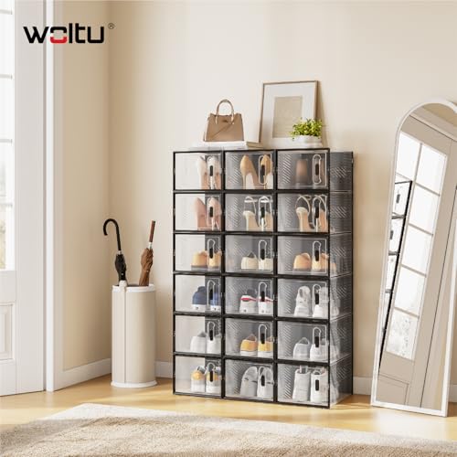 Woltu Shoe Storage Boxes Set of 8 - Boîtes à chaussures transparentes empilables avec façade - Plastique dur - 35 x 25 x 19 cm