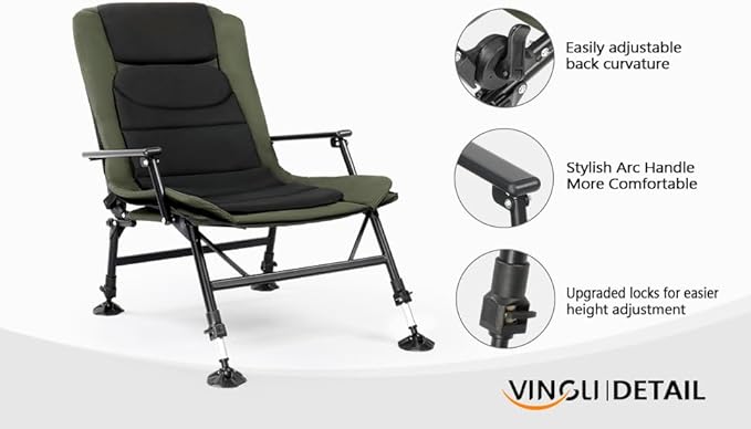 Bonnlo Foldable Fishing Chair - Chaise de camping réglable avec sac de transport - Capacité 159 kg