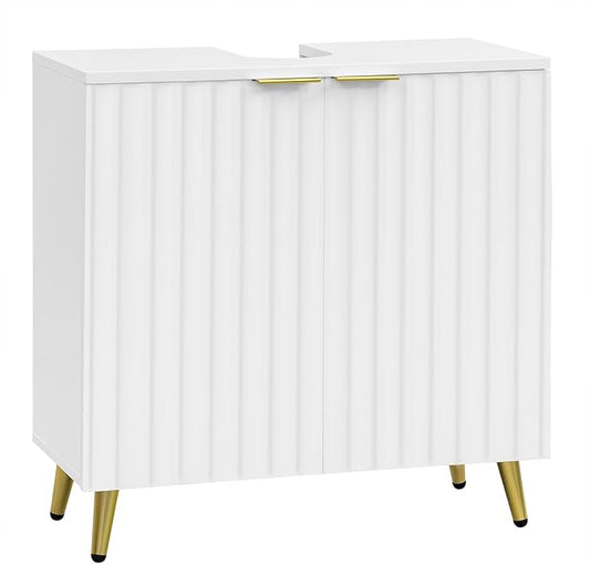 eSituro SBP0095 Meuble bas pour lavabo - meubles de salle de bains - blanc avec pieds en métal doré - 60 x 62 x 30 cm