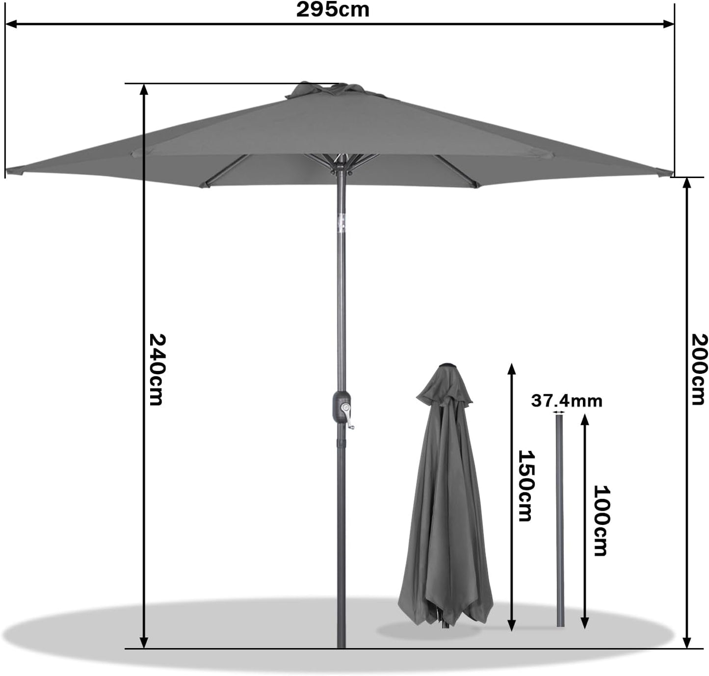 Angel Living Parasol Ø300 cm - Rond - Gris