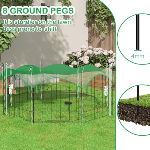 Eugad Parc extérieur pour lapins - Avec porte et protection solaire - Métal noir - Diamètre 143 cm - Espacement des fils 4 cm