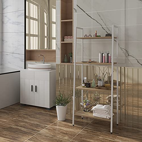 Woltu Armoire de rangement en bois 4 niveaux - Métal massif/blanc - 60x35x148 cm