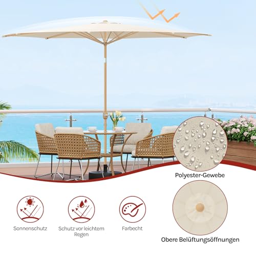 Parasol Woltu 300 cm Beige - Protection solaire UPF 50+ avec fonction d'inclinaison et fermeture avec tuyau