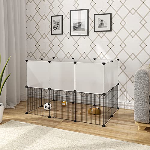 Eugad Parc extérieur pour lapins et cochons d'Inde - Blanc - 107 x 72 x 72 cm - 20 panneaux (35 x 35 cm)