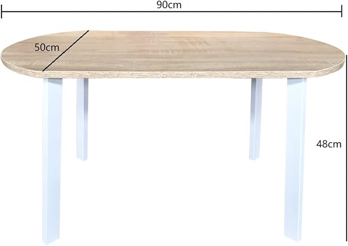 VVD Table basse - métal bois - 90 x 50 cm - blanc brun clair