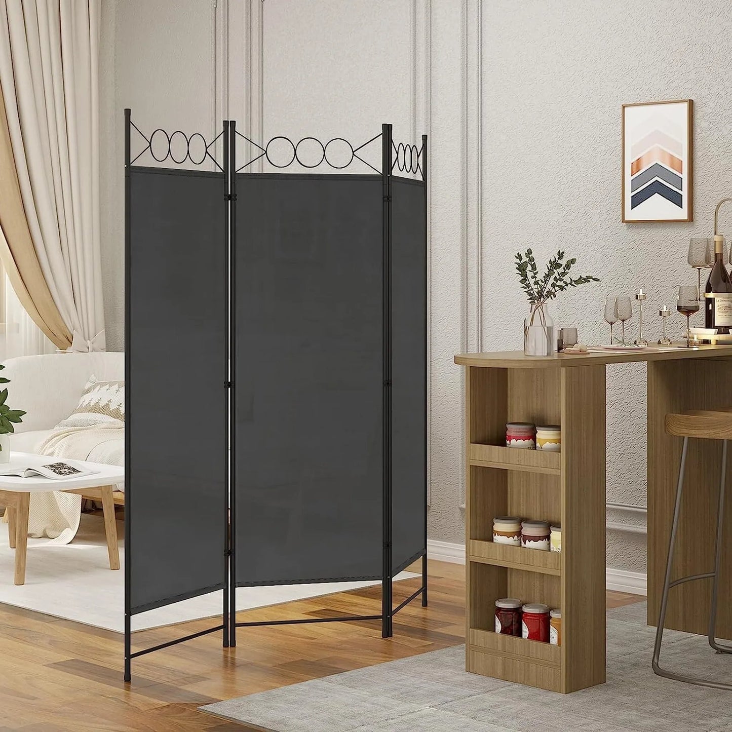 Woltu Paravent Space Divider 3-Piece Folding - Dark Grey - 167 x 172 cm - Freestanding Privacy Wall for Indoor & Outdoor use
