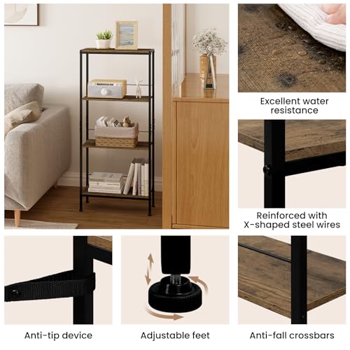 Woltu Storage Cabinet Narrow 4 Shelves Industrial - MDF + Metal - Rustic Brown + Black - 50 x 20 x 110 cm