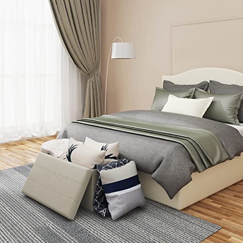 Woltu Banc de rangement velours crème 80L 76 x 37,5 x 38 cm