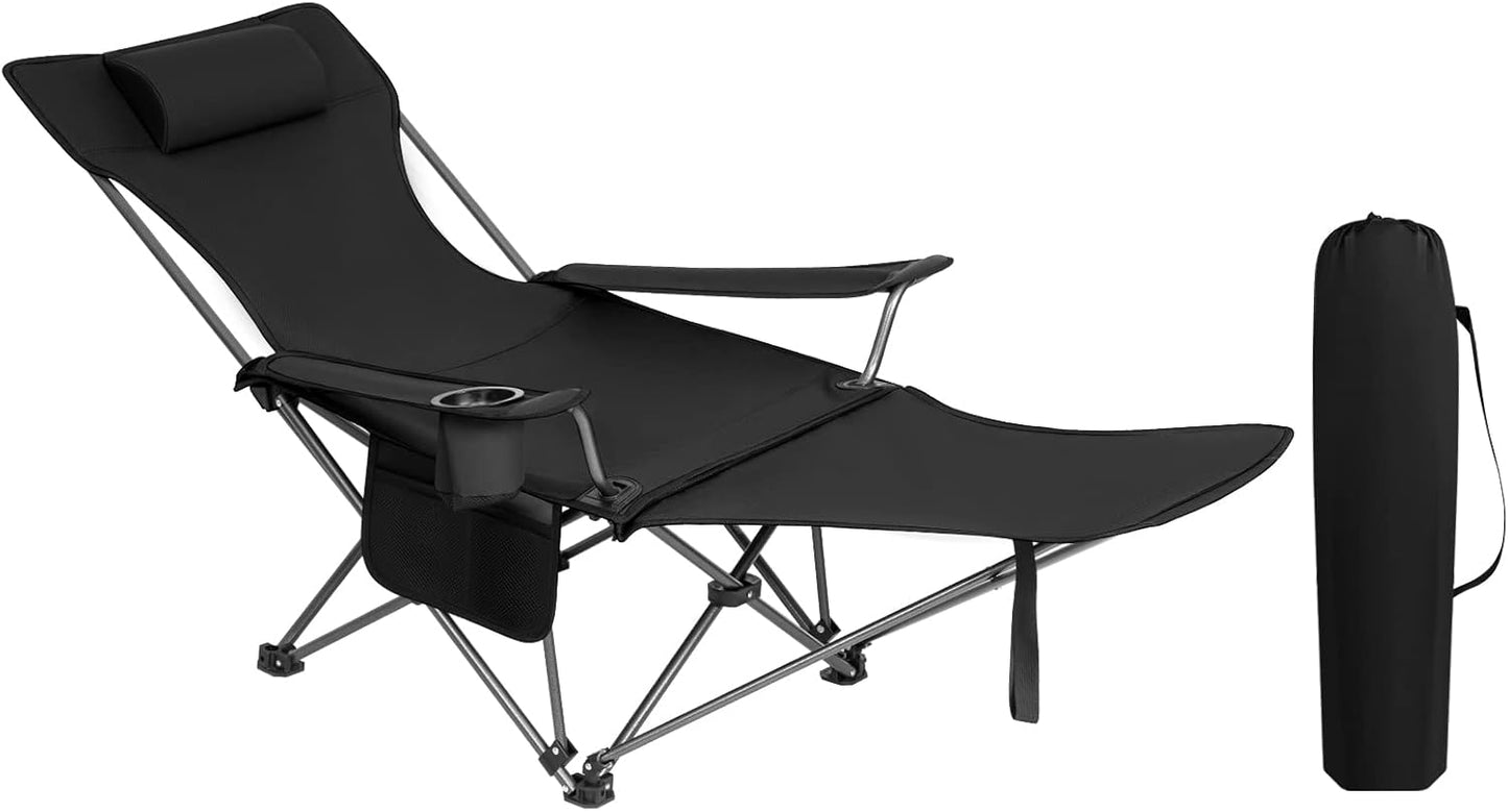 Chaise de camping pliable Woltu - Chaise longue et chaise de pêche avec repose-pieds et porte-gobelet - 160x88,5x84 cm - Noir