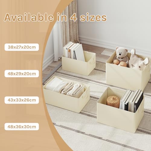 Woltu - Lot de 3 boîtes de rangement avec couvercle, couleur crème, 48 x 20 x 29 cm