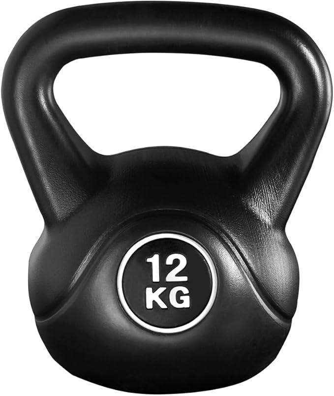 Yaheetech Kettlebell 12 kg Noir - Béton avec revêtement plastique - Poignée antidérapante