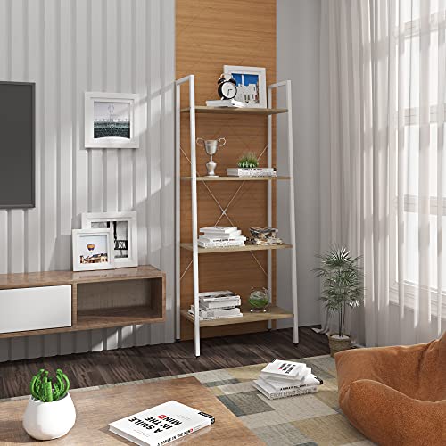 Woltu Armoire de rangement en bois 4 niveaux - Métal massif/blanc - 60x35x148 cm