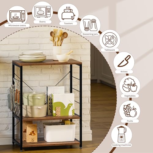 Woltu Kitchen Rack with 4 S-Shaped Hooks - Chariot de cuisine en acier avec étagères en MDF - Noir - 60 x 40 x 82 cm