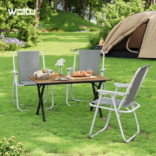 Table de camping pliable Woltu - Aluminium - Bois - 90 x 60 cm - Hauteur réglable