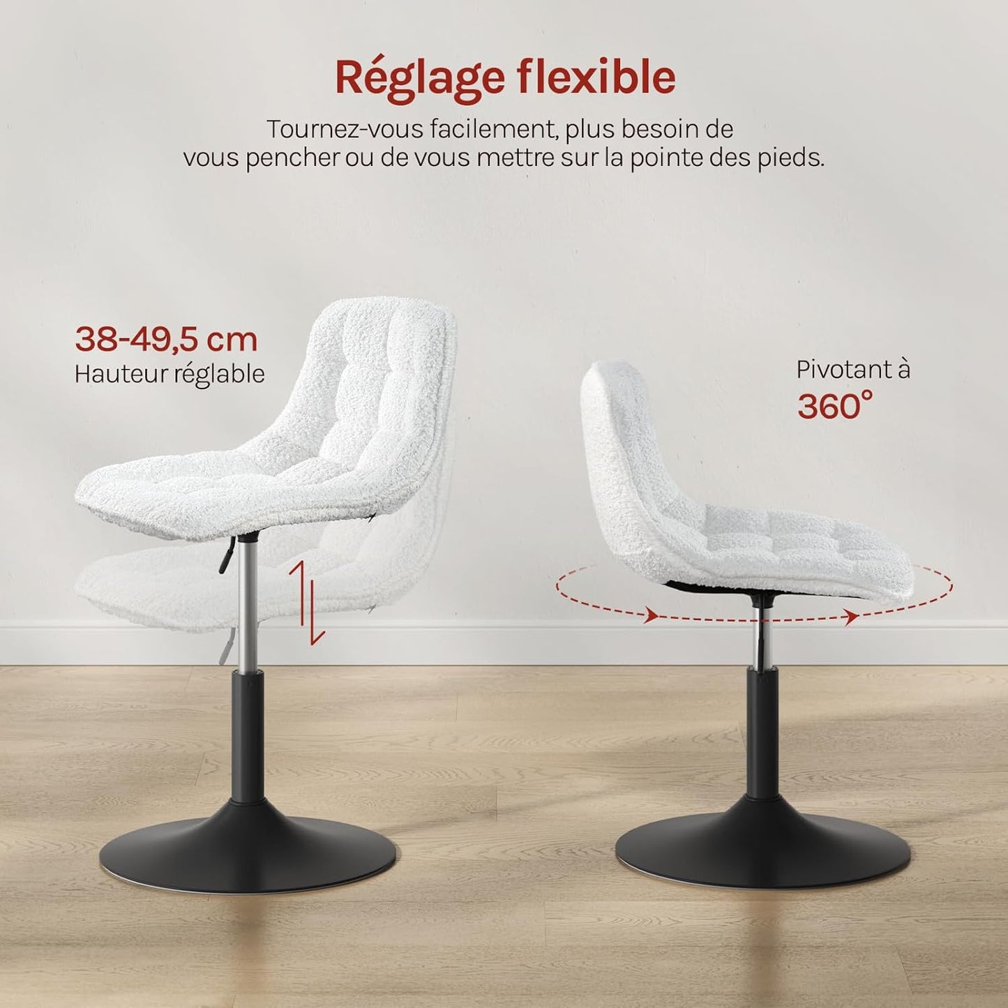 Woltu Chaise longue réglable en chenille avec dossier - pivotante - blanche - 42,5 x 35 x 72 cm