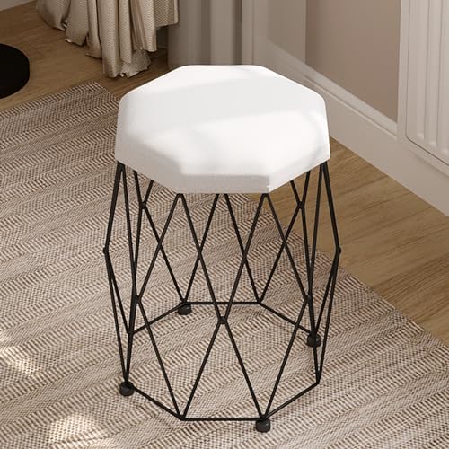 Woltu Tabouret de coiffeuse - Siège en velours tapissé - Structure en métal blanc/noir - 30 x 30 x 44 cm