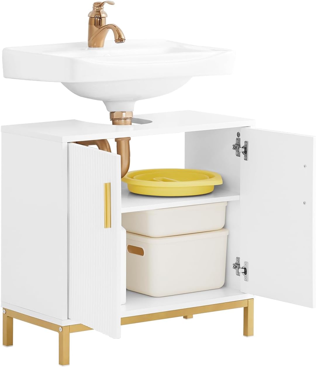 SoBuy Salle de bain Meuble bas 60x30x59 cm - Blanc - Meuble sous-vasque avec 2 portes et 2 étagères - Modèle BZR179-W