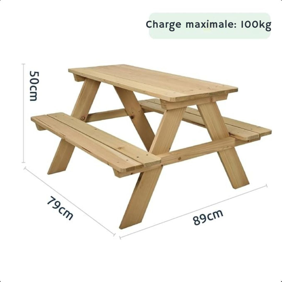 Table de pique-nique en bois pour enfants Koopman - bois de pin robuste et écologique - bois