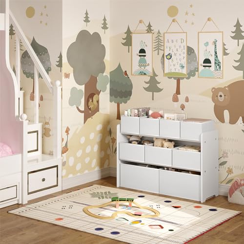 Lestarain Étagère pour enfants avec 9 boîtes de rangement Blanc 92 x 60 x 30 cm