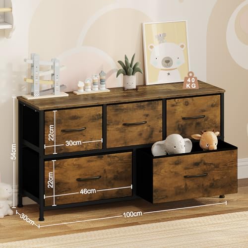 Woltu Dresser 5 Tiroirs Industriel Vintage Marron Noir 100x30 cm