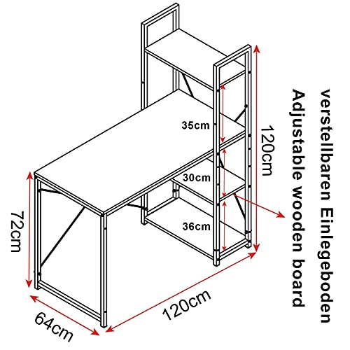 Table d'ordinateur Woltu chêne clair + blanc avec 4 casiers de rangement - Poste de travail spacieux 120x64 cm